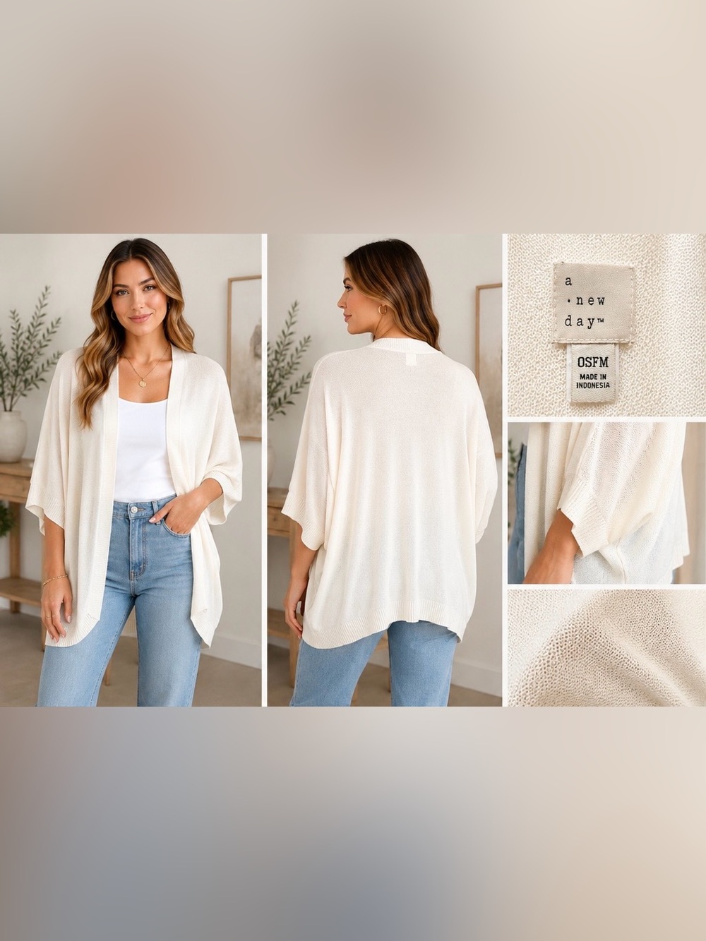 a new day Cream Open-Front Lightweight Cardigan